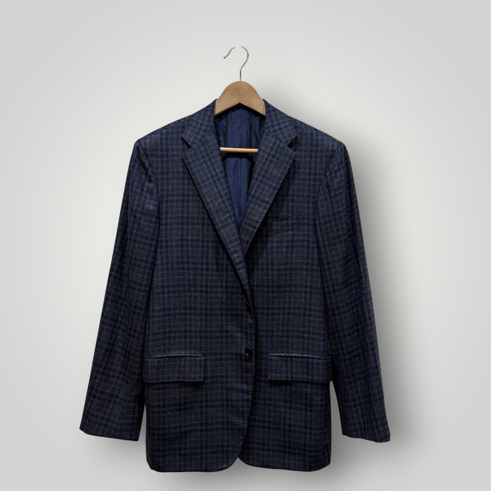Kiton 100% Cashmere Sport‎ Coat Mens 42R Blue Grey Plaid Blazer Italy Boyd's